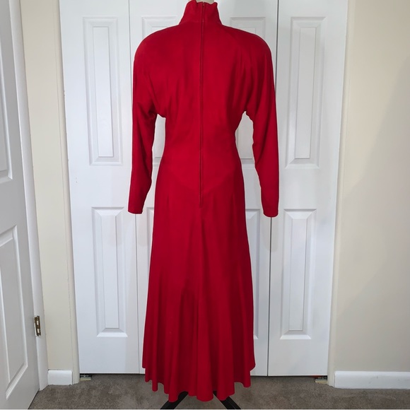 Vintage 80s Vakko Sz10 red 100% suede leather fully lined dress - Picture 3 of 14